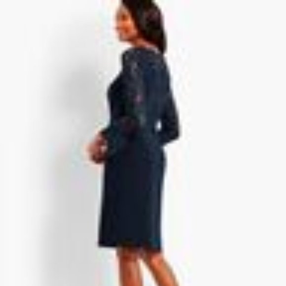 RSVP BY TALBOTS CREPE AND LACE COCKTAIL DRESS SZ 14 NAVY BLUE - Picture 2 of 8